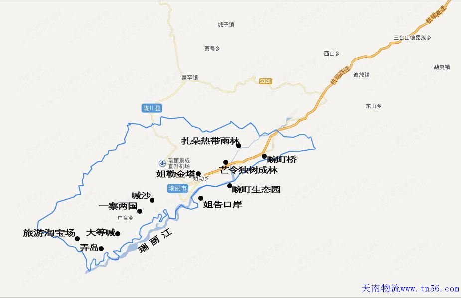 汉中到瑞丽市物流地图